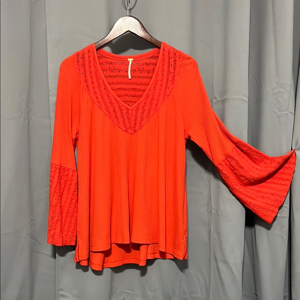 Free people Women's belle sleeve Orange V-Neck Top